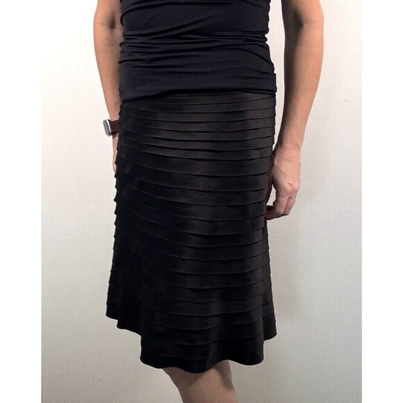 JS Collections Women's Black Satin Ruffled Pencil Skirt Knee Length Work Size 8 - Picture 1 of 9